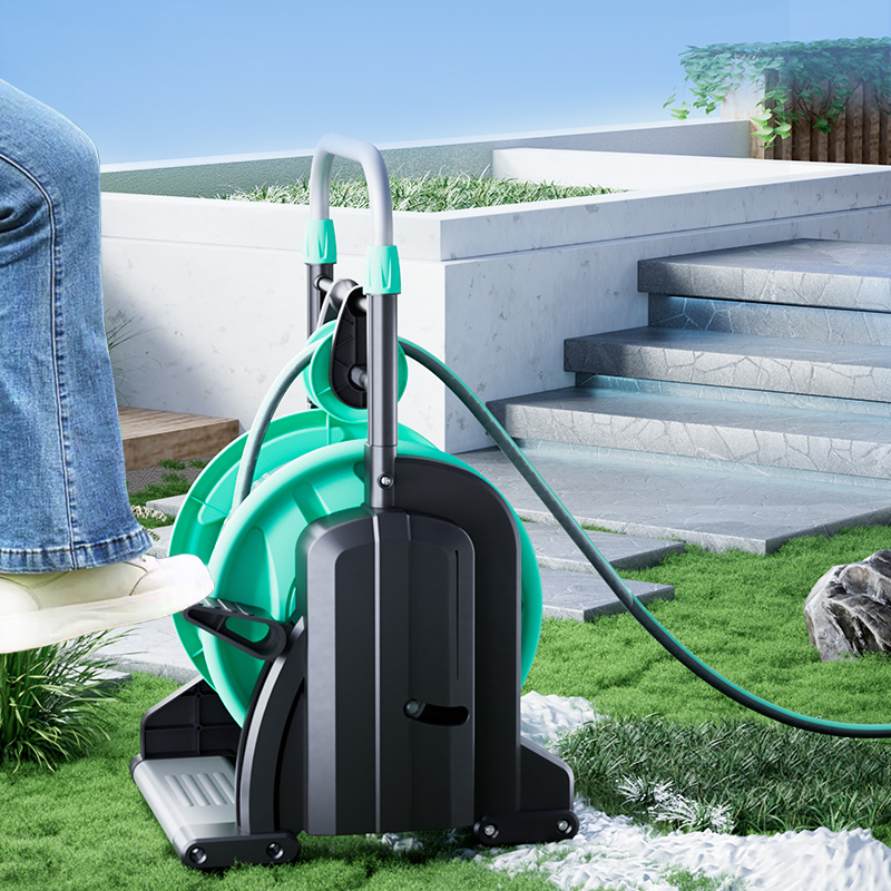 Garden Hose Reel Automatic Retractable 30M - 自動巻き取り式ホースリールカート、サンキャストステンレス製、樹脂製、頑丈、水道用、ガーデンホース用、30mホース収納、2輪付き