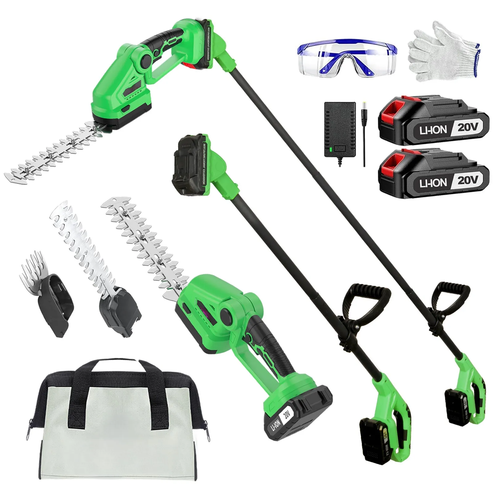 Cordless Hedge Trimmer Pole 2 In 1 - 20Vコードレスヘッジトリマー、ロングポール付き、2-in-1バッテリー式、ドロップシッピング対応、米国現地倉庫サポートあり