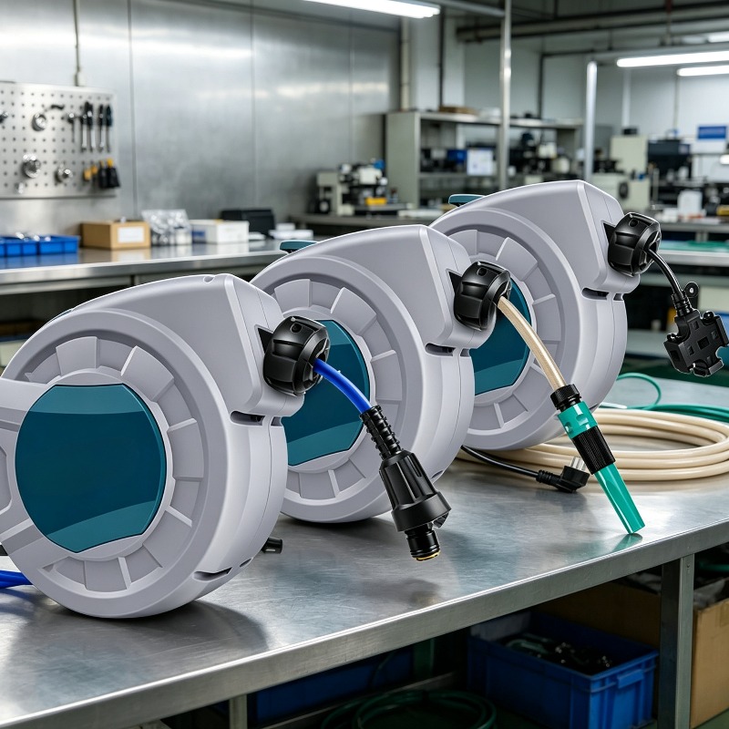 Garden Hose Reel Automatic Retractable 30M - 30メートル自動巻き取り式ガーデンホースリール、11x15mm水道管、二重目的スプレーノズル付き、ホース収納装置