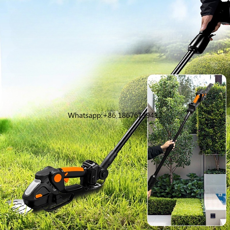 Cordless Hedge Trimmer Pole 2 In 1 - ロングポール2in1ハンドヘルドヘッジトリマー芝刈り機コードレスリチウム電池式電動草刈り機芝生ヘッジトリマー