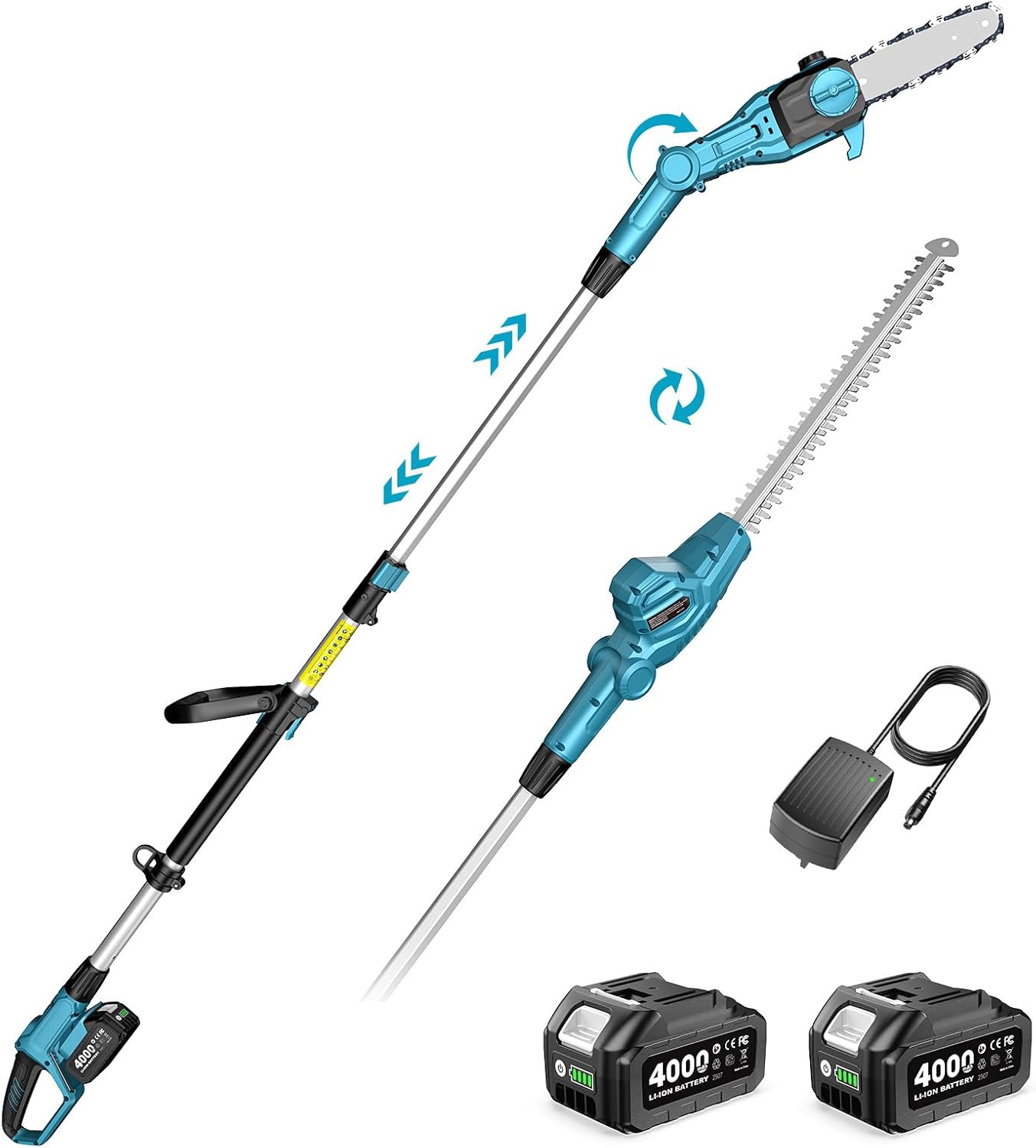 Cordless Hedge Trimmer Pole 2 In 1 - 2-in-1コードレスポールソー＆ヘッジトリマー、8インチポールソーと16インチヘッジトリマーのセット