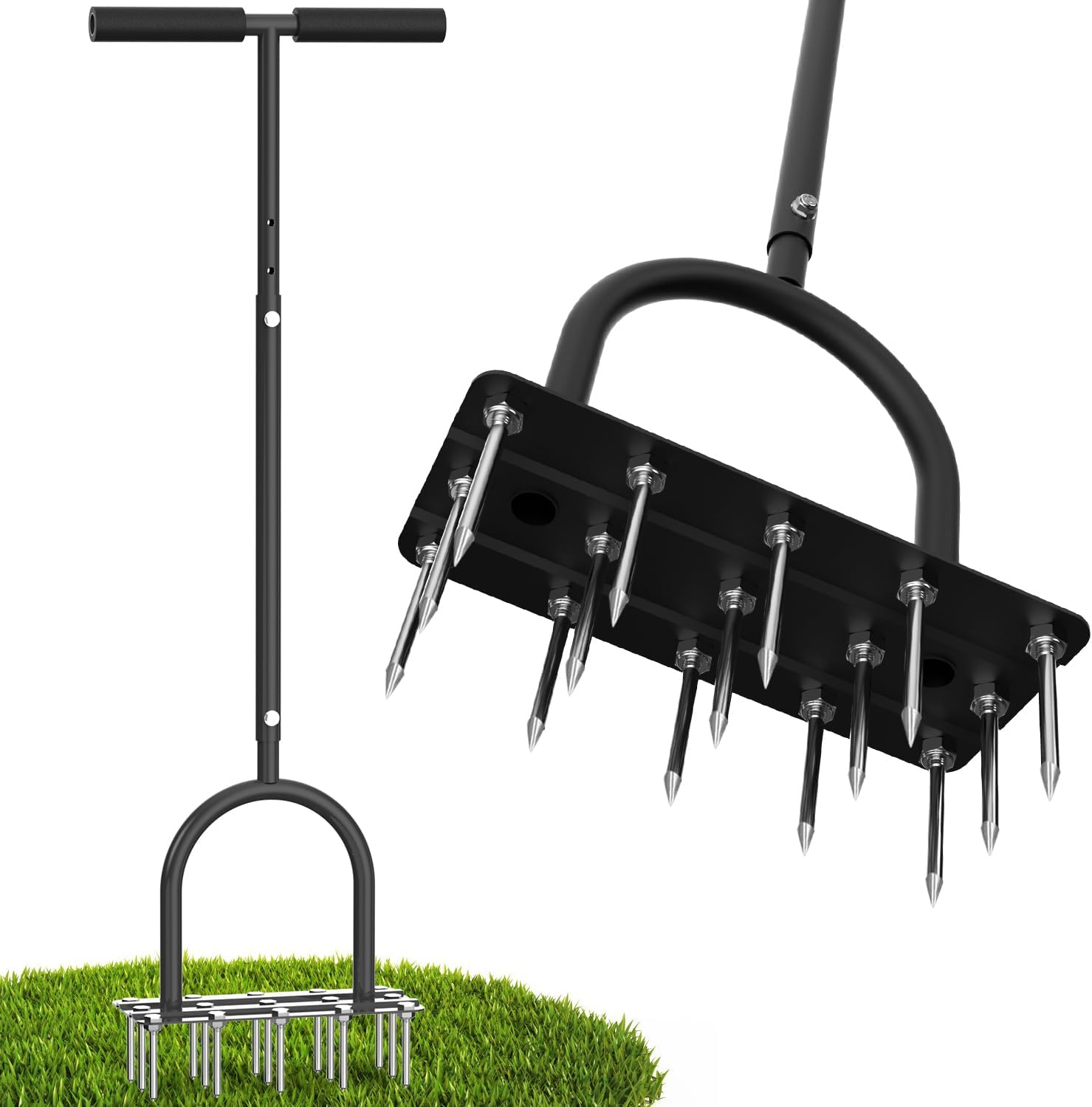 Lawn Aerator Shoes Spikes Heavy Duty - 新型芝生エアレーター、自動汚れ・落ち葉除去設計、頑丈な手動芝生エアレーターツール（15個の鉄製スパイク付き）