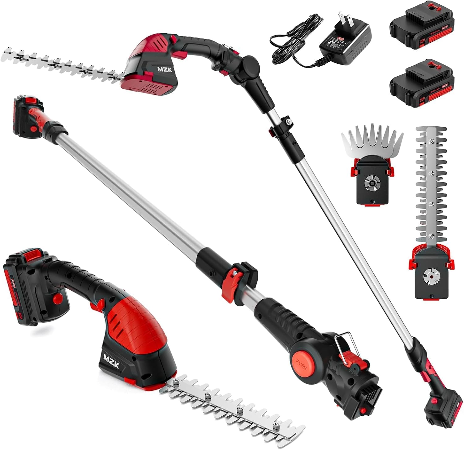 Cordless Hedge Trimmer Pole 2 In 1 - 20V 2-in-1 ポール式ヘッジトリマー＆草刈り機、13フィートのリーチ | 多角度対応コードレストリマー（延長ポール付き、生垣用）