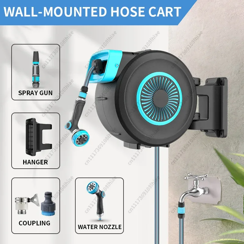 Garden Hose Reel Automatic Retractable 30M - 自動巻き取り式のホーススタンド、ガーデンスプリンクラーおよび散水銃の収納ラック、壁掛け式ホースリール（20m/25m/30m）。