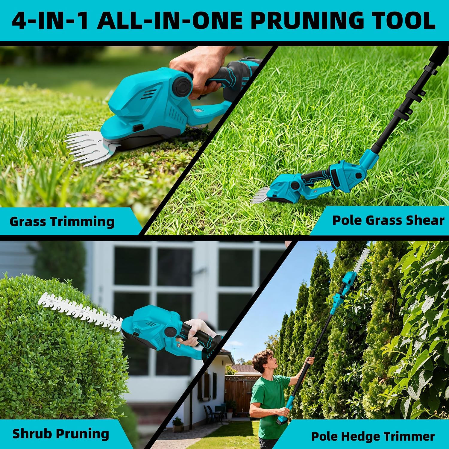 4-in-1 ポール式ヘッジトリマー＆コードレス草刈り機、4 - Cordless Hedge Trimmer Pole 2 In 1 のレビューと価格