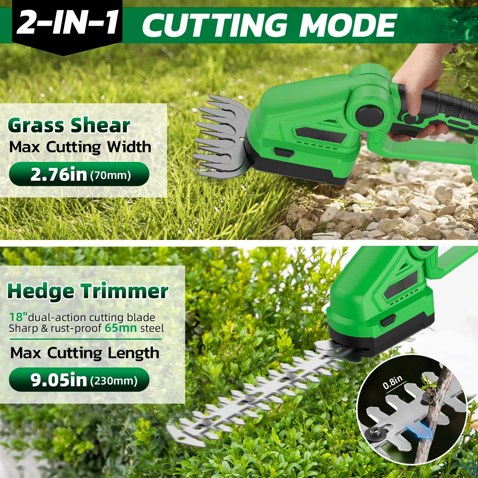 20Vコードレスヘッジトリマー、ロングポール付き、2-in- - Cordless Hedge Trimmer Pole 2 In 1 のレビューと価格