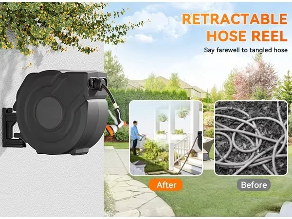 30m自動巻き込み式ガーデンホースリール、金属製リール、ガー - Garden Hose Reel Automatic Retractable 30M のレビューと価格