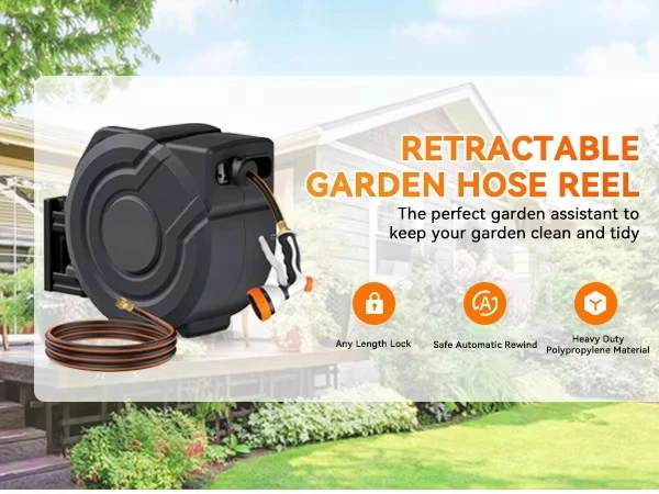 30m自動巻き込み式ガーデンホースリール、金属製リール、ガー - Garden Hose Reel Automatic Retractable 30M のレビューと価格