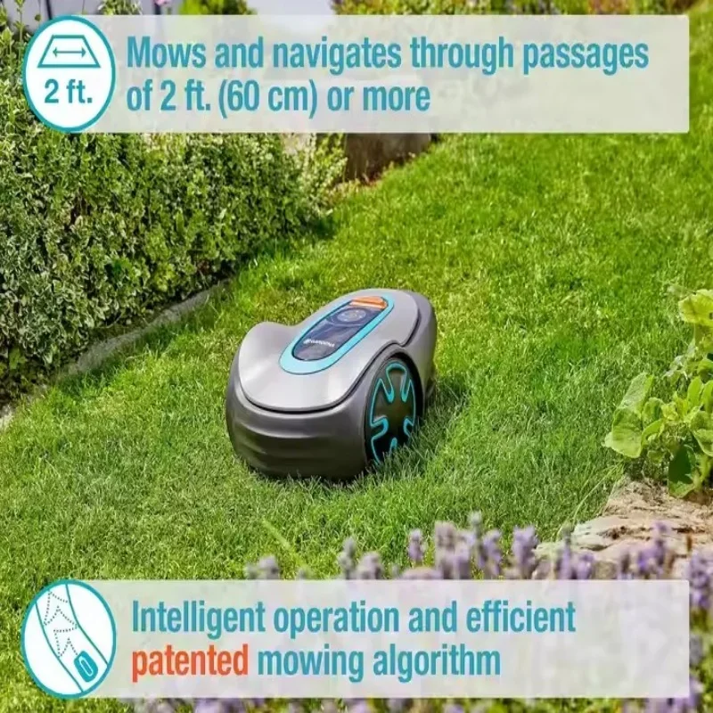 グレーの自動芝刈り機、スマートロボット式家庭用芝刈り機、アプ - Smart Automatic Lawn Mower App のレビューと価格