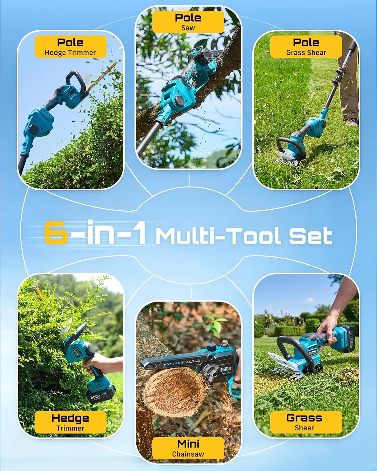 6-in-1 コードレスポールソー＆ヘッジトリマー コンボ（ - Cordless Hedge Trimmer Pole 2 In 1 のレビューと価格