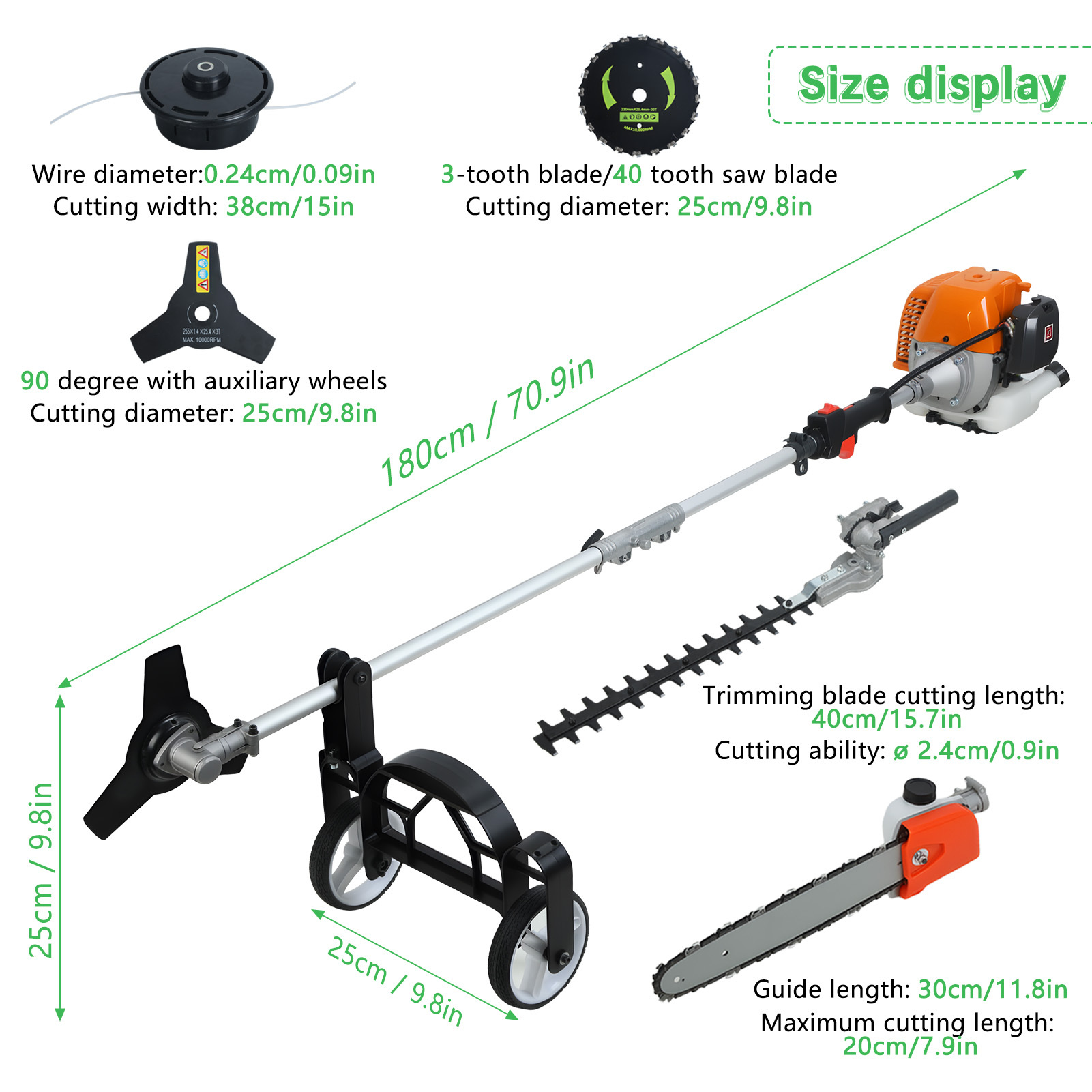 8-in-1多機能ガス式草刈り機、52cc 2ストロークスト - Cordless Hedge Trimmer Pole 2 In 1 のレビューと価格
