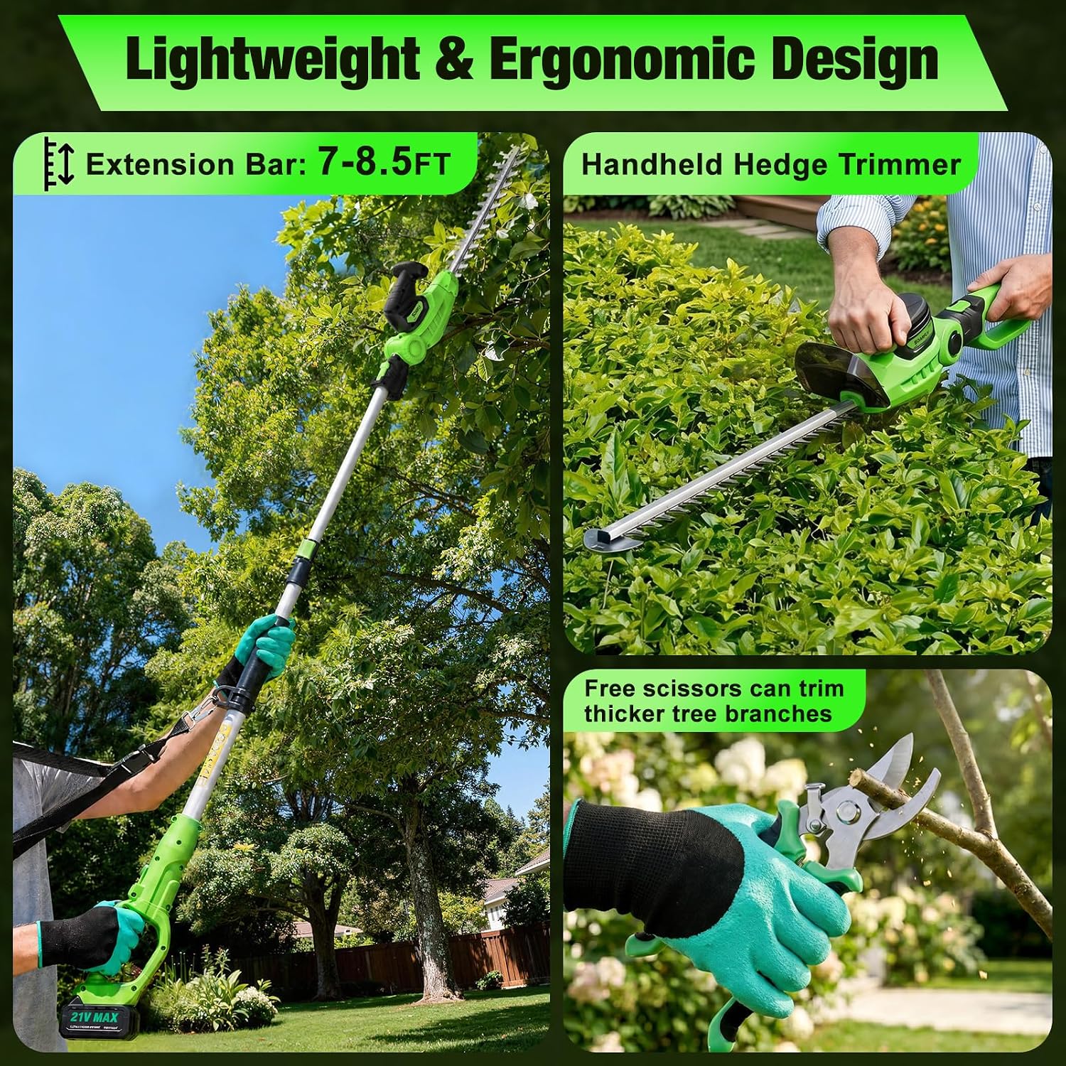 コードレス2-in-1ヘッジトリマー（ポール式と手持ち式） - Cordless Hedge Trimmer Pole 2 In 1 のレビューと価格