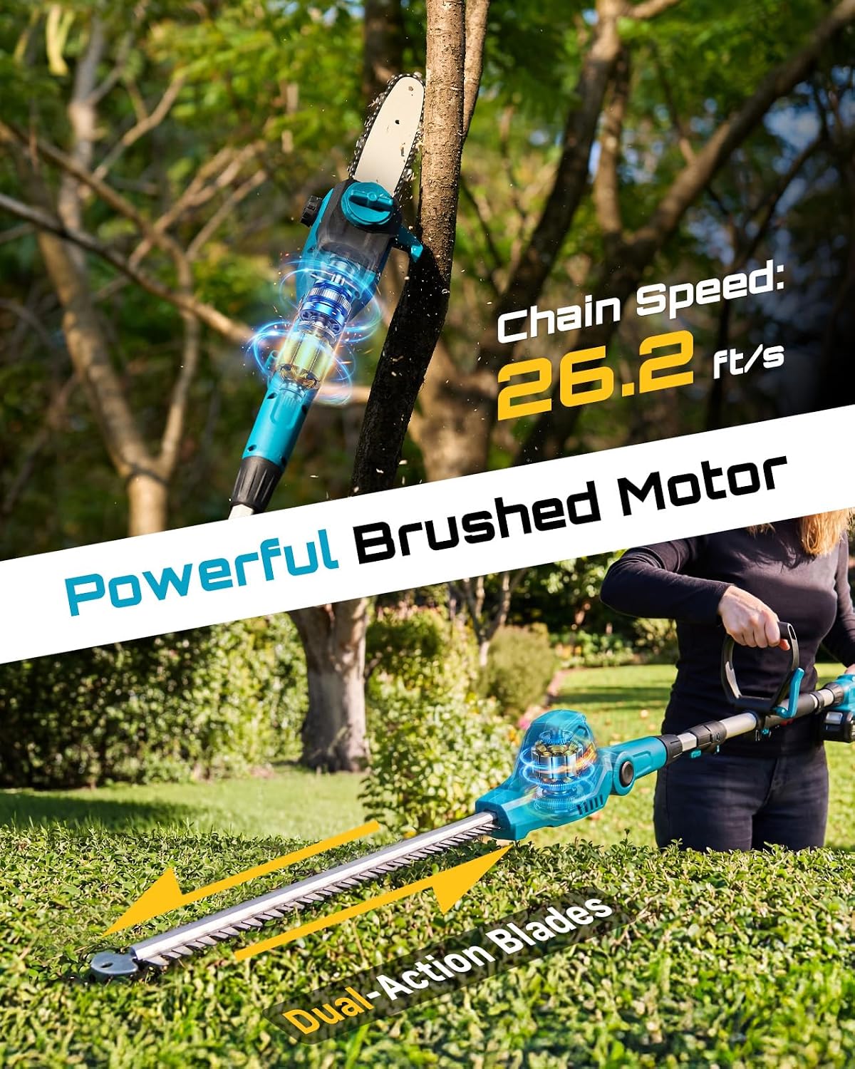 2-in-1コードレスポールソー＆ヘッジトリマー、8インチポ - Cordless Hedge Trimmer Pole 2 In 1 のレビューと価格