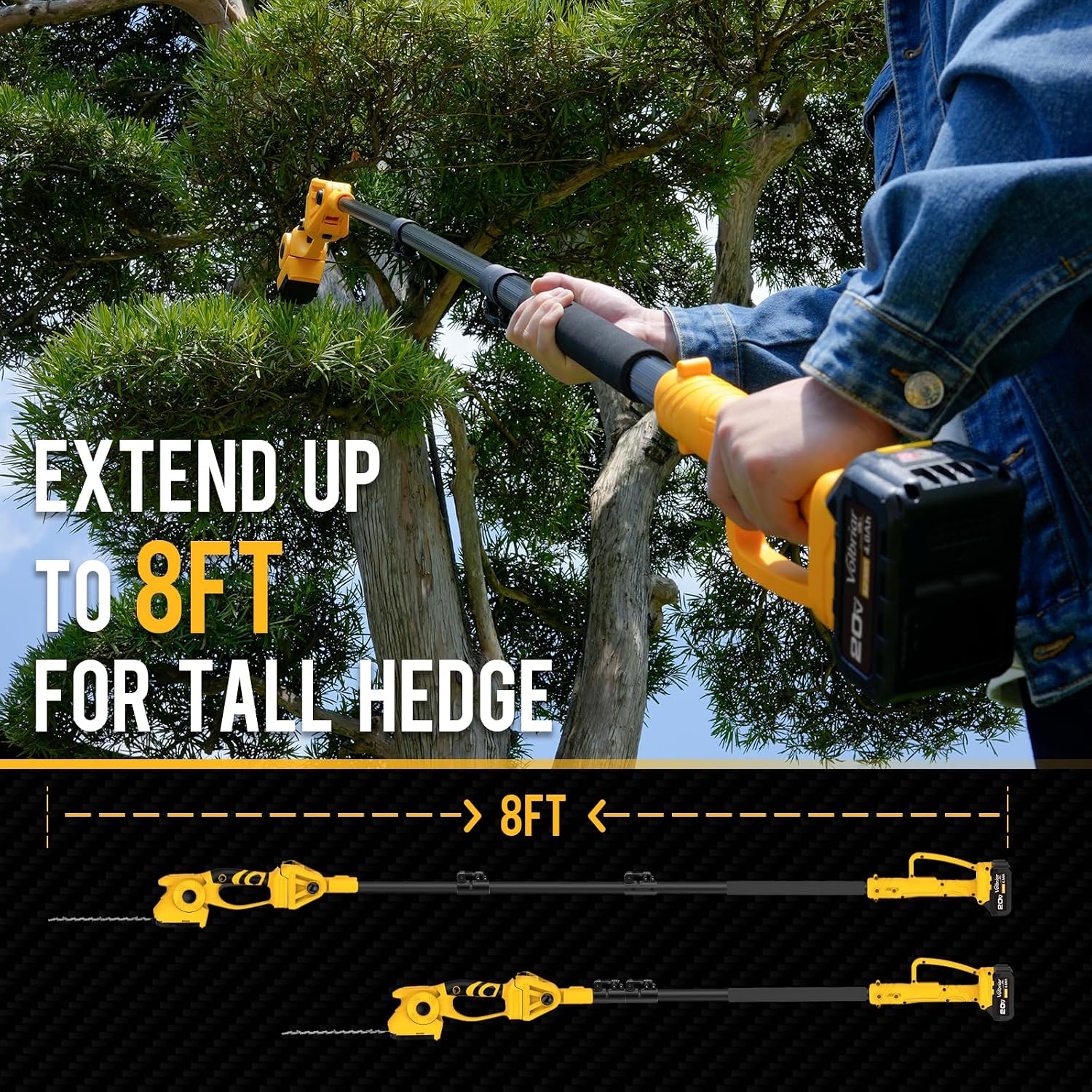 2-in-1コードレスポールヘッジトリマー＆草刈り機、14フ - Cordless Hedge Trimmer Pole 2 In 1 のレビューと価格