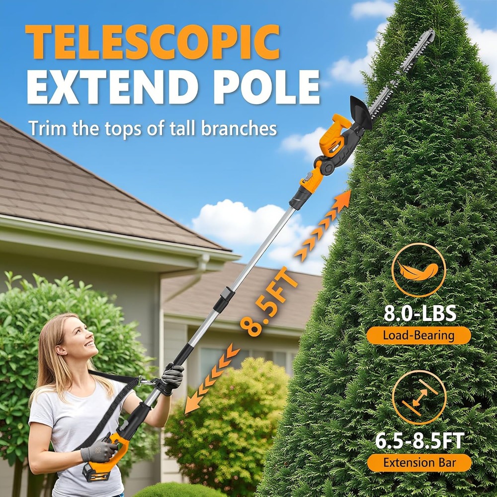 2-in-1コードレスポール＆ハンドヘルドヘッジトリマー、2 - Cordless Hedge Trimmer Pole 2 In 1 のレビューと価格