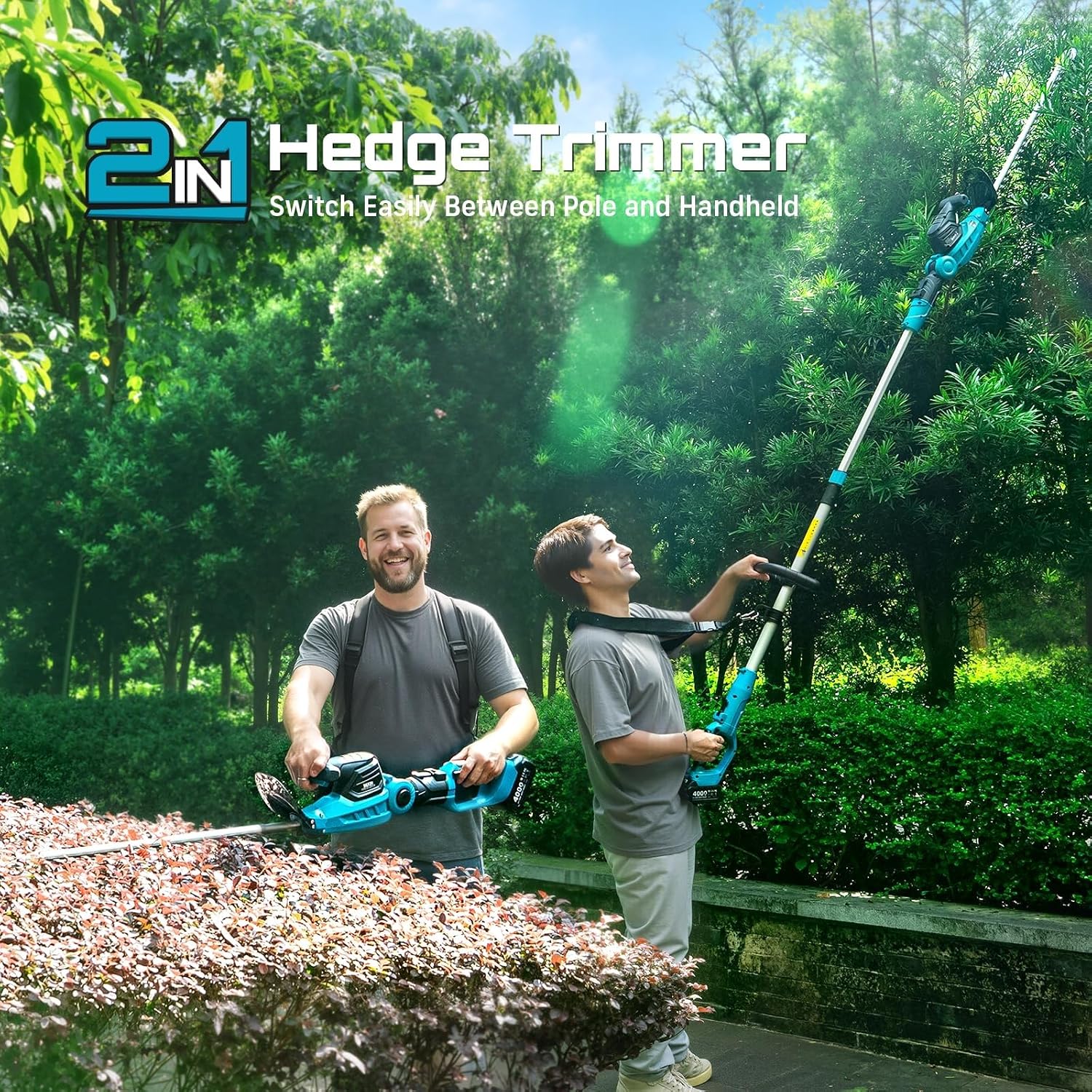 2WAY式生垣剪定機、ポール式とコードレス式、20インチ電動 - Cordless Hedge Trimmer Pole 2 In 1 のレビューと価格