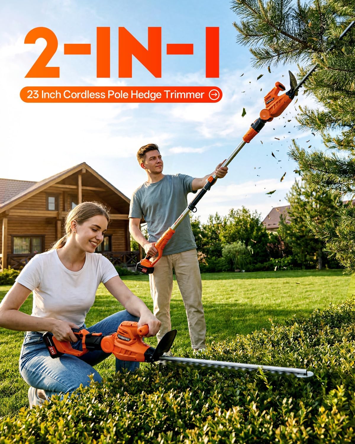 2-in-1デザインと伸縮式延長ポールを備えたコードレスヘッ - Cordless Hedge Trimmer Pole 2 In 1 のレビューと価格